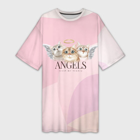 Платье-футболка 3D с принтом Кошечки  ангелы в Екатеринбурге,  |  | Тематика изображения на принте: angels | ангел | ангелы | кот | котенок | котик | кошка | милая