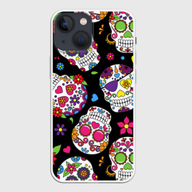 Чехол для iPhone 13 mini с принтом SKULLS1 в Екатеринбурге,  |  | skull | мексика | паттерн | праздник | цветы | черепа