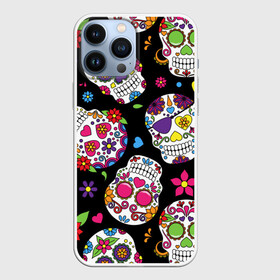 Чехол для iPhone 13 Pro Max с принтом SKULLS1 в Екатеринбурге,  |  | skull | мексика | паттерн | праздник | цветы | черепа