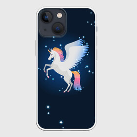 Чехол для iPhone 13 mini с принтом Милый пегас единорог с радужной гривой в Екатеринбурге,  |  | horse | pony | rainbow | unicorn | аликорн | волшебно | единорог | единороги | звезды | крылья | лошадь | ночь | пегас | пони | радуга | рог | юникорн