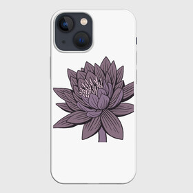 Чехол для iPhone 13 mini с принтом Цветок лотоса фиолетовый в Екатеринбурге,  |  | aesthetics | liner | lotus | базовый | линии | лотос | минимализм | эстетика