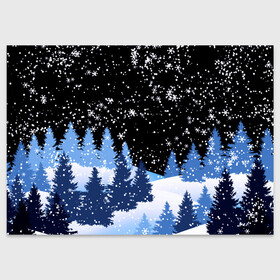 Поздравительная открытка с принтом Снежная ночь в зимнем лесу в Екатеринбурге, 100% бумага | плотность бумаги 280 г/м2, матовая, на обратной стороне линовка и место для марки
 | christmas | christmas tree | happy new year | merry christmas | new year | snow | snowflakes | tree | белый снег | декабрь | ёлка | елки | зима | зима близко | зимний орнамент | зимний узор | лес | моро | новый год | пейзаж | подарок | природа