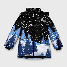 Зимняя куртка для девочек 3D с принтом Снежная ночь в зимнем лесу в Екатеринбурге, ткань верха — 100% полиэстер; подклад — 100% полиэстер, утеплитель — 100% полиэстер. | длина ниже бедра, удлиненная спинка, воротник стойка и отстегивающийся капюшон. Есть боковые карманы с листочкой на кнопках, утяжки по низу изделия и внутренний карман на молнии. 

Предусмотрены светоотражающий принт на спинке, радужный светоотражающий элемент на пуллере молнии и на резинке для утяжки. | Тематика изображения на принте: christmas | christmas tree | happy new year | merry christmas | new year | snow | snowflakes | tree | белый снег | декабрь | ёлка | елки | зима | зима близко | зимний орнамент | зимний узор | лес | моро | новый год | пейзаж | подарок | природа