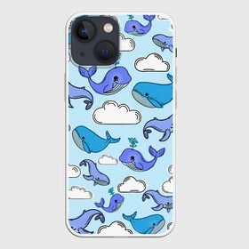 Чехол для iPhone 13 mini с принтом Небесные киты (цвет) в Екатеринбурге,  |  | whale | детская пижама | летающие киты | морское | небо