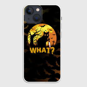 Чехол для iPhone 13 mini с принтом WHAT CAT | HALLOWEEN в Екатеринбурге,  |  | america | cat | halloween | usa | what | америка | тьма | ужас | хелловин | хеллоуин | хэллоуин | черный кот