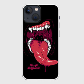 Чехол для iPhone 13 mini с принтом Пасть хищника в Екатеринбурге,  |  | day of the dead | dripping blood | fangs | happy halloween | holiday | long tongue | predator | teeth | день мертвых | длинный язык | зубы | капает кровь | клыки | праздник | хищник | хэллоуин