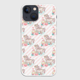 Чехол для iPhone 13 mini с принтом Единороги паттер в Екатеринбурге,  |  | единорог | кони | лошадка | лошадь | милый | пони | радуга