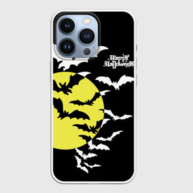 Чехол для iPhone 13 Pro с принтом Летучие мыши на Хэллоуин в Екатеринбурге,  |  | bats | black | happy halloween | moon | night | sky | yellow | желтая | летучие мыши | луна | небо | ночь | праздник | хэллоуин | черное