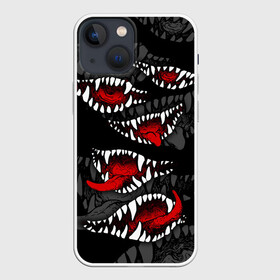 Чехол для iPhone 13 mini с принтом Атака вампиров в Екатеринбурге,  |  | attack of the vampires | darkness | fangs | happy halloween | holiday | jaws | red tongues | атака вампиров | клыки | красные языки | мрак | праздник | хэллоуин | челюсти