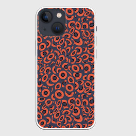 Чехол для iPhone 13 mini с принтом Абстракция квадраты и круги в Екатеринбурге,  |  | abstraction | shapes | squares | абстракция | квадраты | круги | оранжевый | принт | серый | фигуры | черный