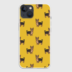 Чехол для iPhone 13 с принтом Йоркширский терьер паттерн в Екатеринбурге,  |  | домашние животные | домашний питомец | йорк | йоркшик | йоркширский терьер | охра | паттерн | собаки | собачка