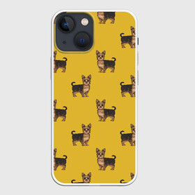 Чехол для iPhone 13 mini с принтом Йоркширский терьер паттерн в Екатеринбурге,  |  | Тематика изображения на принте: домашние животные | домашний питомец | йорк | йоркшик | йоркширский терьер | охра | паттерн | собаки | собачка