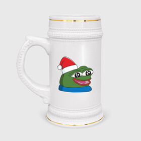 Кружка пивная с принтом Pepe, pepe happy, Пепе хеппи, pepe happy new year в Екатеринбурге,  керамика (Материал выдерживает высокую температуру, стоит избегать резкого перепада температур) |  объем 630 мл | Тематика изображения на принте: frog pepe | happy | happy new year | mem | meme | peepo | pepe | pepe happy | pepe happy new year | лягушка пепе | лягушонок | лягушонок пепе | пепе хеппи | хеппи