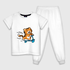 Детская пижама хлопок с принтом Тигренок на самокате в Екатеринбурге, 100% хлопок |  брюки и футболка прямого кроя, без карманов, на брюках мягкая резинка на поясе и по низу штанин
 | 2022 | год тигра | новый год | новый год 2022 | символ года | тигр | тигренок | тигрица | тигры