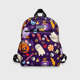 Детский рюкзак 3D с принтом HALLOWEEN BTS BT21 PATTERN | БТ21 БТС ХЕЛЛОУИН в Екатеринбурге, 100% полиэстер | лямки с регулируемой длиной, сверху петелька, чтобы рюкзак можно было повесить на вешалку. Основное отделение закрывается на молнию, как и внешний карман. Внутри дополнительный карман. По бокам два дополнительных кармашка | army | bangtan boys | bt21 | bts | bts stickers | chimmy | cooky | koya | mang | monster | rap monster | rapmon | rj | rm | shooky | tata | van | бтс | ви | джейхоуп | джонгук | реп монстр | стикеры bts | сюга | чимин | чин