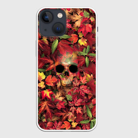 Чехол для iPhone 13 mini с принтом Осенний череп в Екатеринбурге,  |  | halloween | клен | кленовые | листья | осень | скелет | хеллоуин | череп