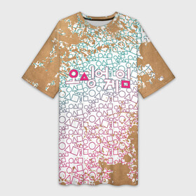 Платье-футболка 3D с принтом Лого  Игра в кальмара в Екатеринбурге,  |  | 067 | 456 | netflix | ojingeo geim | squid game | дорама | игра на выживание | красное зеленое | нетфликс | распорядитель | сахарные соты | сладкие соты