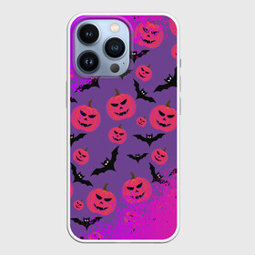 Чехол для iPhone 13 Pro с принтом HALLOWEEN NEON в Екатеринбурге,  |  | Тематика изображения на принте: bat | gourd | halloween | haloween | melon | neon | pumpkin | squash | неон | тыква | хеллоин | хеллоуин | хелоин | хэллоуин