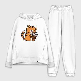 Женский костюм хлопок Oversize с принтом Тигренок и кофе в Екатеринбурге,  |  | 2022 | год тигра | новый год | новый год 2022 | символ года | тигр | тигренок | тигрица | тигры
