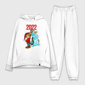 Женский костюм хлопок Oversize с принтом Тигр и снеговик 2022 в Екатеринбурге,  |  | 2022 | год тигра | новый год | новый год 2022 | символ года | тигр | тигренок | тигрица | тигры