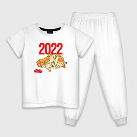 Детская пижама хлопок с принтом Ленивый толстый тигр 2022 в Екатеринбурге, 100% хлопок |  брюки и футболка прямого кроя, без карманов, на брюках мягкая резинка на поясе и по низу штанин
 | 2022 | год тигра | новый год | новый год 2022 | символ года | тигр | тигренок | тигрица | тигры