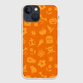 Чехол для iPhone 13 mini с принтом ТЕПЛЫЙ ХЕЛЛОУИН в Екатеринбурге,  |  | bones | ghost | halloween | haloween | pumpkin | skull | кости | приведение | призрак | скелет | тыква | хеллоин | хеллоуин | хелоин | хелоуин | хоррор | хэллоин | хэллоуин | хэлоин | хэлоуин