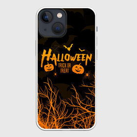 Чехол для iPhone 13 mini с принтом HALLOWEEN FOREST BATS | ЛЕТУЧИЕ МЫШИ В ЛЕСУ ХЕЛЛОУИН в Екатеринбурге,  |  | bats | bones | ghost | halloween | pumpkin | skull | кости | летучие мыши | приведение | призрак | скелет | тыква | хеллоуин | хоррор | хэллоуин