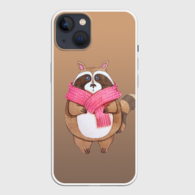 Чехол для iPhone 13 с принтом акварельный енотик в Екатеринбурге,  |  | raccoon cartoon animal | акварель | детский | енот | мультипликационный персонаж | мультяшка | ребенок | рисунок