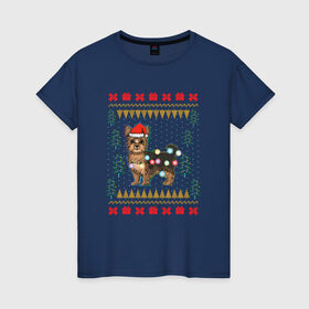 Женская футболка хлопок с принтом Рождественский свитер Йоркшик в Екатеринбурге, 100% хлопок | прямой крой, круглый вырез горловины, длина до линии бедер, слегка спущенное плечо | christmas | ugly sweater | вечеринка | йорк | йоркширский терьер | новый год | праздники | рождественский свитер | рождество | собака | собачка | уродливый свитер