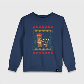 Детский свитшот хлопок с принтом Рождественский свитер Йоркшик в Екатеринбурге, 100% хлопок | круглый вырез горловины, эластичные манжеты, пояс и воротник | christmas | ugly sweater | вечеринка | йорк | йоркширский терьер | новый год | праздники | рождественский свитер | рождество | собака | собачка | уродливый свитер