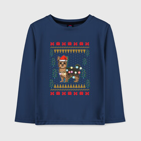 Детский лонгслив хлопок с принтом Рождественский свитер Йоркшик в Екатеринбурге, 100% хлопок | круглый вырез горловины, полуприлегающий силуэт, длина до линии бедер | christmas | ugly sweater | вечеринка | йорк | йоркширский терьер | новый год | праздники | рождественский свитер | рождество | собака | собачка | уродливый свитер