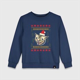 Детский свитшот хлопок с принтом Рождественский свитер кашляющий кот в Екатеринбурге, 100% хлопок | круглый вырез горловины, эластичные манжеты, пояс и воротник | Тематика изображения на принте: christmas | coughing cat | ugly sweater | вечеринка | кашляющий кот | кот мем | котик | новогодние праздники | новый год | рождественский свитер | рождество | уродливый свитер
