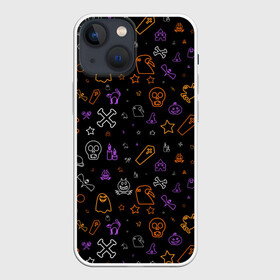 Чехол для iPhone 13 mini с принтом ХЕЛЛОУИН ПАТТЕРН НЕОН   HALLOWEEN NEON в Екатеринбурге,  |  | bats | bones | ghost | halloween | pumpkin | skull | кости | летучие мыши | приведение | призрак | скелет | тыква | хеллоуин | хоррор | хэллоуин