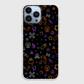 Чехол для iPhone 13 Pro Max с принтом ХЕЛЛОУИН ПАТТЕРН НЕОН   HALLOWEEN NEON в Екатеринбурге,  |  | Тематика изображения на принте: bats | bones | ghost | halloween | pumpkin | skull | кости | летучие мыши | приведение | призрак | скелет | тыква | хеллоуин | хоррор | хэллоуин