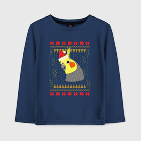Детский лонгслив хлопок с принтом Рождественский свитер Корелла в Екатеринбурге, 100% хлопок | круглый вырез горловины, полуприлегающий силуэт, длина до линии бедер | christmas | cockatiel | parrot | ugly sweater | корелла | новогодние праздники | новый год | попугай | птица | рождественский свитер | рождество | уродливый свитер