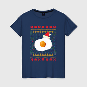 Женская футболка хлопок с принтом Рождественский свитер Кот яичница в Екатеринбурге, 100% хлопок | прямой крой, круглый вырез горловины, длина до линии бедер, слегка спущенное плечо | christmas | party | ugly sweater | вечеринка | кот | кот мем | кот яичница | мемы | новогодние праздники | новый год | рождественский свитер | рождество | уродливый свитер