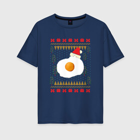 Женская футболка хлопок Oversize с принтом Рождественский свитер Кот яичница в Екатеринбурге, 100% хлопок | свободный крой, круглый ворот, спущенный рукав, длина до линии бедер
 | christmas | party | ugly sweater | вечеринка | кот | кот мем | кот яичница | мемы | новогодние праздники | новый год | рождественский свитер | рождество | уродливый свитер