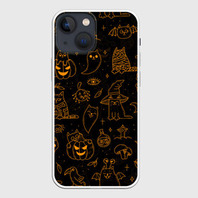 Чехол для iPhone 13 mini с принтом ХЕЛЛОУИН ПАТТЕРН КОТИКИ   HALLOWEEN KITTY в Екатеринбурге,  |  | Тематика изображения на принте: bats | bones | cat | ghost | halloween | kitty | pumpkin | skull | spider | кости | кот | кошка | летучие мыши | паук | паутина | приведение | призрак | скелет | тыква | хеллоуин | хоррор | хэллоуин