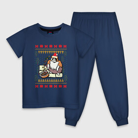 Детская пижама хлопок с принтом Рождественский свитер Котик с колечками в Екатеринбурге, 100% хлопок |  брюки и футболка прямого кроя, без карманов, на брюках мягкая резинка на поясе и по низу штанин
 | christmas | fruit loops | loops | meme | ugly sweater | вечеринка | кот мем | котик | новый год | рождественский свитер | рождество | с фруктовыми колечками | уродливый свитер