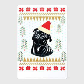 Магнитный плакат 2Х3 с принтом Рождественский свитер Черный мопс в Екатеринбурге, Полимерный материал с магнитным слоем | 6 деталей размером 9*9 см | Тематика изображения на принте: christmas | ugly sweater | вечеринка | мопс | новогодние праздники | новый год | рождественский свитер | рождество | собака | собачка | уродливый свитер | черный мопс