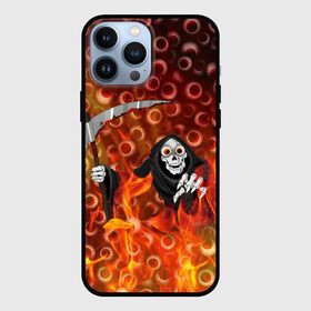Чехол для iPhone 13 Pro Max с принтом Смерть всё видит в Екатеринбурге,  |  | Тематика изображения на принте: halloween | глаза | коса | огонь | пламя | хэллоуин