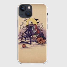 Чехол для iPhone 13 mini с принтом Персонажи Хэллоуина в Екатеринбурге,  |  | before | christmas | ghost | halloween | jack | love | monster | monsters | moon | mystic | night | nightmare | sally | skeleton | the | джек | джэк | кладбище | луна | любовь | мистика | монстры | ночь | перед | призраки | рождест