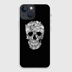 Чехол для iPhone 13 mini с принтом Череп из котов в Екатеринбурге,  |  | bone | cat | cats | dark | halloween | mystic | night | skeleton | skull | кость | кот | коты | кошки | мистика | ночь | скелет | тьма | хэллоуин | череп