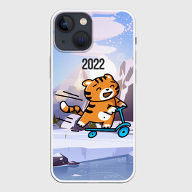 Чехол для iPhone 13 mini с принтом Тигренок  на  самокате в Екатеринбурге,  |  | Тематика изображения на принте: 2022 | год тигра | новый год | новый год 2022 | символ года | тигр | тигренок | тигрица | тигры