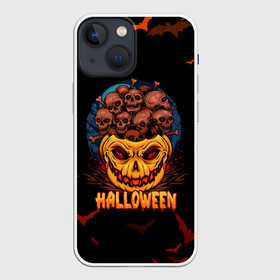 Чехол для iPhone 13 mini с принтом ТЫКВА С ЧЕРЕПАМИ в Екатеринбурге,  |  | halloween | haloween | pumpkin | pumpkin with skulls | skulls in a pumpkin | тыква | тыква с черепами | хеллоин | хеллоуин | хелоин | хелоуин | хэллоин | хэллоуин | хэлоин | хэлоуин | черепа в тыкве