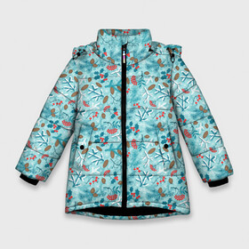 Зимняя куртка для девочек 3D с принтом Зимний Лесной Пейзаж в Екатеринбурге, ткань верха — 100% полиэстер; подклад — 100% полиэстер, утеплитель — 100% полиэстер. | длина ниже бедра, удлиненная спинка, воротник стойка и отстегивающийся капюшон. Есть боковые карманы с листочкой на кнопках, утяжки по низу изделия и внутренний карман на молнии. 

Предусмотрены светоотражающий принт на спинке, радужный светоотражающий элемент на пуллере молнии и на резинке для утяжки. | Тематика изображения на принте: merry christmas | дед мороз | ёлка | ёлочка | зима | мороз | новый год | подарок | праздник | природа | рождество | рябина | с новым годом | сантаклаус | снег | снеговик | снегурочка | снежинки | снежные узоры