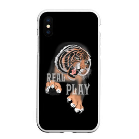 Чехол для iPhone XS Max матовый с принтом Real Play в Екатеринбурге, Силикон | Область печати: задняя сторона чехла, без боковых панелей | звери | крупные кошки | новый год | подарок | праздники | тигр | тигренок