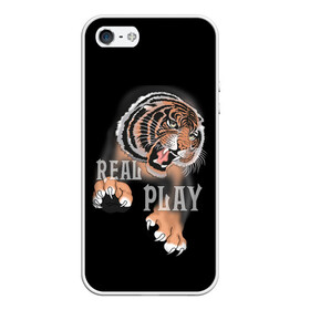 Чехол для iPhone 5/5S матовый с принтом Real Play в Екатеринбурге, Силикон | Область печати: задняя сторона чехла, без боковых панелей | звери | крупные кошки | новый год | подарок | праздники | тигр | тигренок