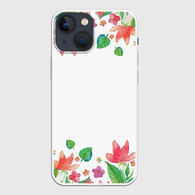 Чехол для iPhone 13 mini с принтом Рамка из розовых и зеленых листьев в Екатеринбурге,  |  | лепесток | лето | листья | природа | флора | цветы