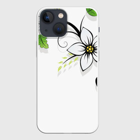 Чехол для iPhone 13 mini с принтом Цветочная композиция с бабочками в Екатеринбурге,  |  | бабочка | ветка | лист | природа | узор | цветы